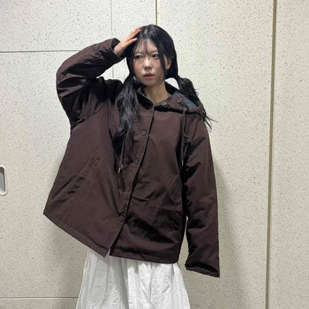 Check Loose Fit Quilted Hooded Jumper
