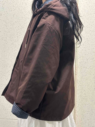 Check Loose Fit Quilted Hooded Jumper