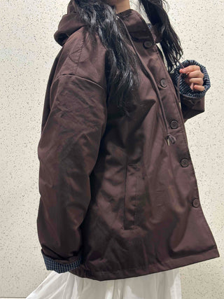 Check Loose Fit Quilted Hooded Jumper