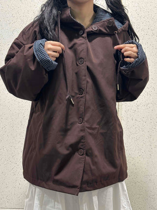 Check Loose Fit Quilted Hooded Jumper