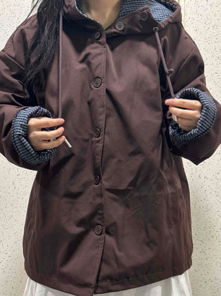 Check Loose Fit Quilted Hooded Jumper