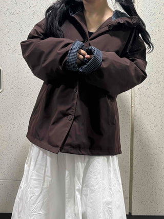 Check Loose Fit Quilted Hooded Jumper