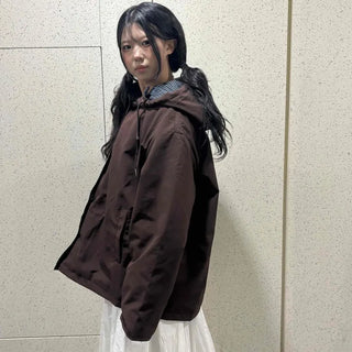 Check Loose Fit Quilted Hooded Jumper