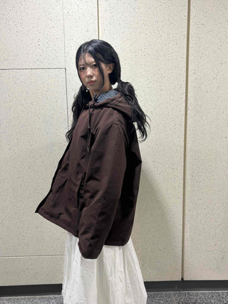 Check Loose Fit Quilted Hooded Jumper