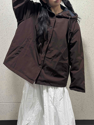 Check Loose Fit Quilted Hooded Jumper
