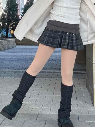 Winter check pleated mini skirt