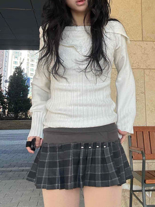 Winter check pleated mini skirt