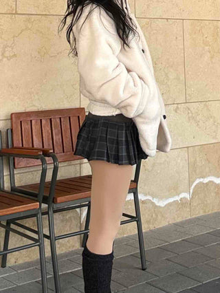 Winter check pleated mini skirt