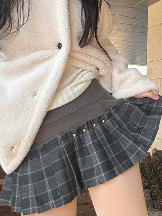 Winter check pleated mini skirt