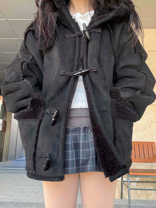 Fur-trimmed Pocket Double Toggle Oversized Duffle Jacket