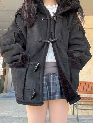Fur-trimmed Pocket Double Toggle Oversized Duffle Jacket