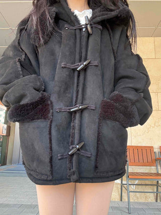 Fur-trimmed Pocket Double Toggle Oversized Duffle Jacket