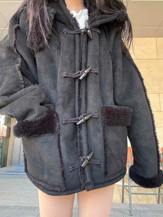 Fur-trimmed Pocket Double Toggle Oversized Duffle Jacket