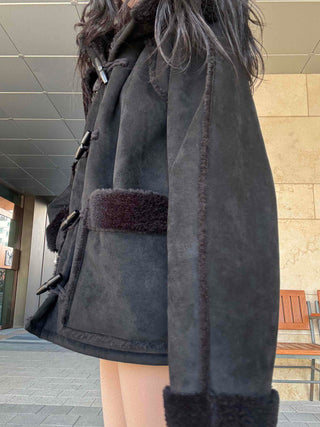 Fur-trimmed Pocket Double Toggle Oversized Duffle Jacket