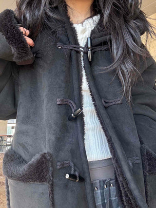 Fur-trimmed Pocket Double Toggle Oversized Duffle Jacket