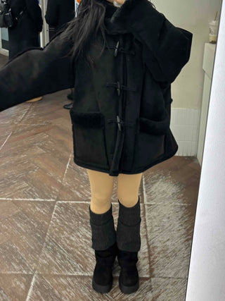 Fur-trimmed Pocket Double Toggle Oversized Duffle Jacket