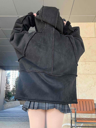 Fur-trimmed Pocket Double Toggle Oversized Duffle Jacket