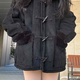 Fur-trimmed Pocket Double Toggle Oversized Duffle Jacket