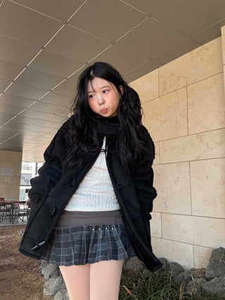 Fur-trimmed Pocket Double Toggle Oversized Duffle Jacket