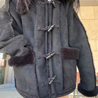 Fur-trimmed Pocket Double Toggle Oversized Duffle Jacket