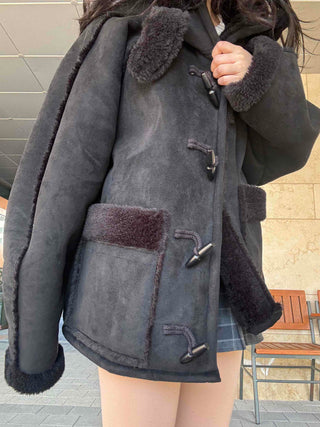 Fur-trimmed Pocket Double Toggle Oversized Duffle Jacket