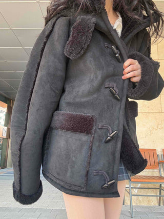Fur-trimmed Pocket Double Toggle Oversized Duffle Jacket