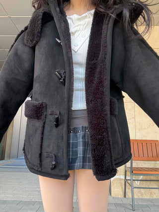 Fur-trimmed Pocket Double Toggle Oversized Duffle Jacket