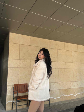 Turtleneck Front Button Teddy Bear Fleece Coat