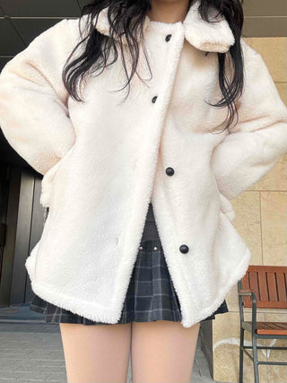 Turtleneck Front Button Teddy Bear Fleece Coat