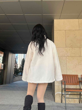 Turtleneck Front Button Teddy Bear Fleece Coat
