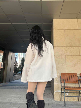 Turtleneck Front Button Teddy Bear Fleece Coat