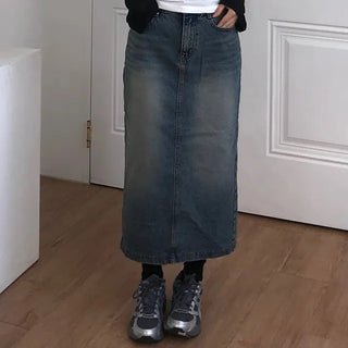 Molly Vintage Washed Denim Long Skirt