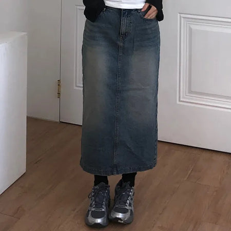 Molly Vintage Washed Denim Long Skirt