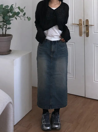 Molly Vintage Washed Denim Long Skirt