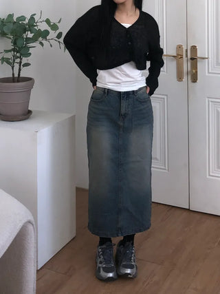 Molly Vintage Washed Denim Long Skirt