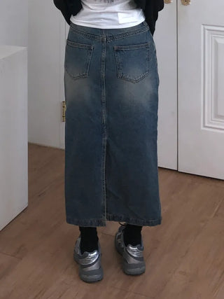 Molly Vintage Washed Denim Long Skirt