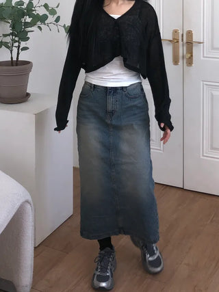 Molly Vintage Washed Denim Long Skirt