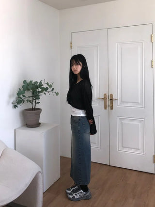 Molly Vintage Washed Denim Long Skirt