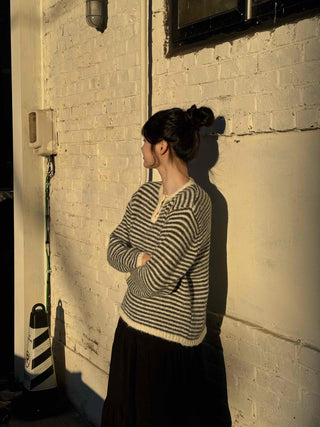 Casual Henley Neck Striped Loose Fit Knit