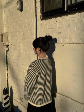 Casual Henley Neck Striped Loose Fit Knit
