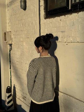 Casual Henley Neck Striped Loose Fit Knit
