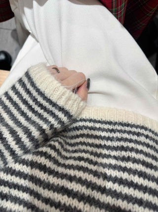 Casual Henley Neck Striped Loose Fit Knit