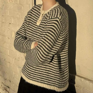 Casual Henley Neck Striped Loose Fit Knit