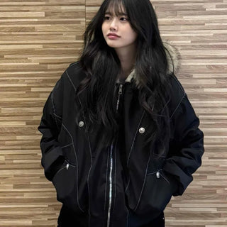 Oversized Bomber Jacket with Stitch Detail