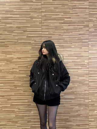 Oversized Bomber Jacket with Stitch Detail