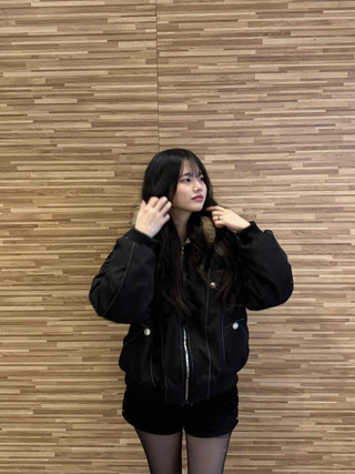 Oversized Bomber Jacket with Stitch Detail