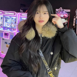 Oversized Bomber Jacket with Stitch Detail