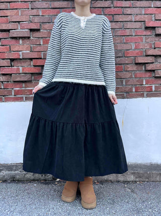 Casual Tier Elastic Maxi Skirt