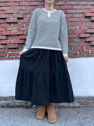 Casual Tier Elastic Maxi Skirt
