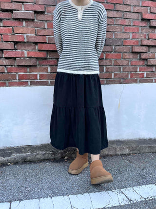 Casual Tier Elastic Maxi Skirt